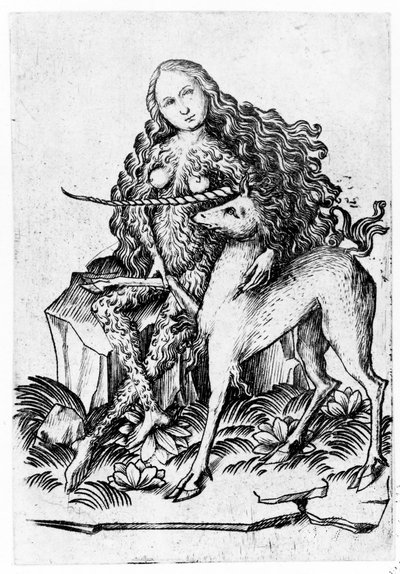 Une femme sauvage et une licorne vers 1460 - Master E. S.